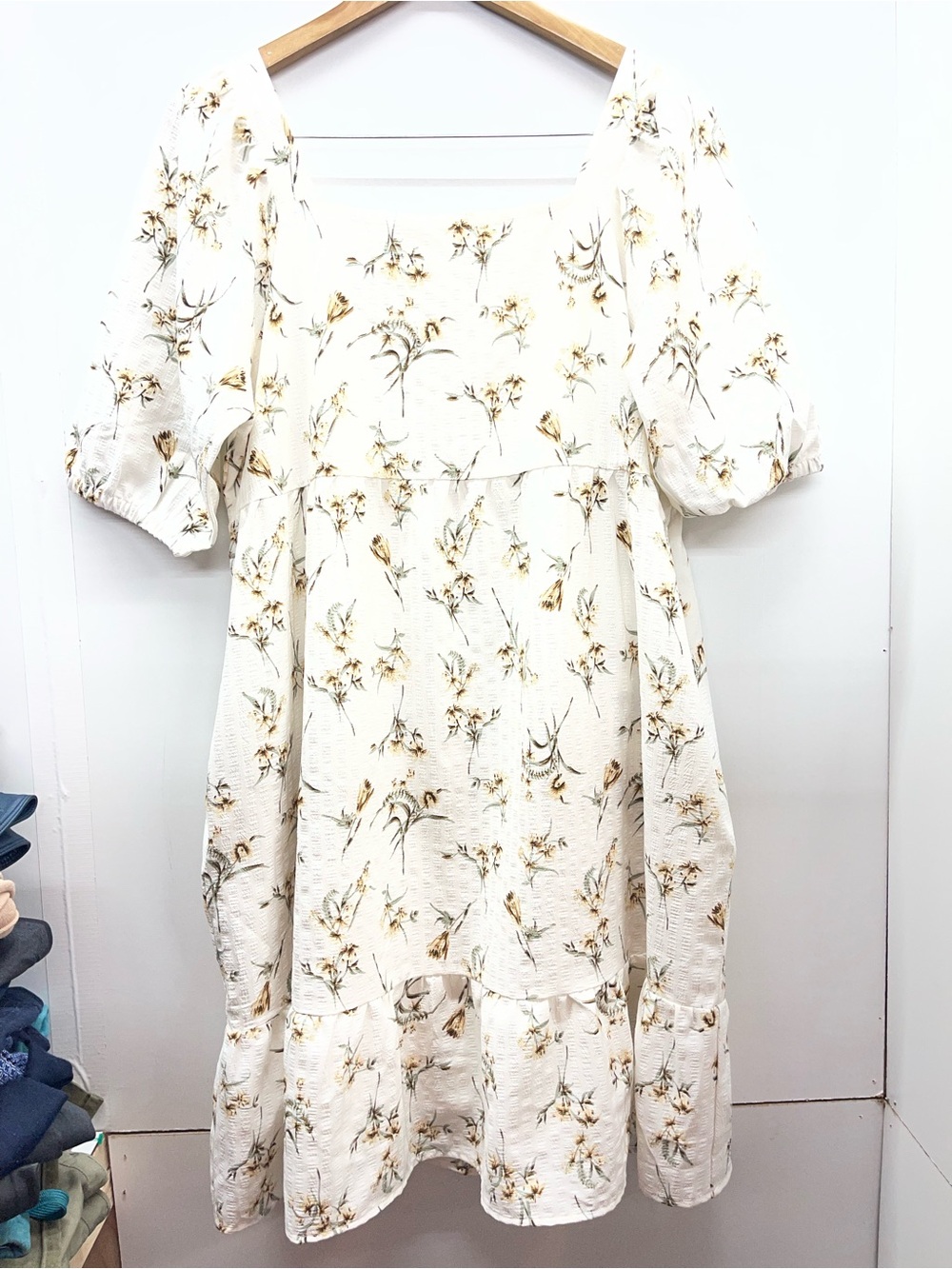 Love, Olive Co Cream Floral Babydoll Dress with Puff Sleeves